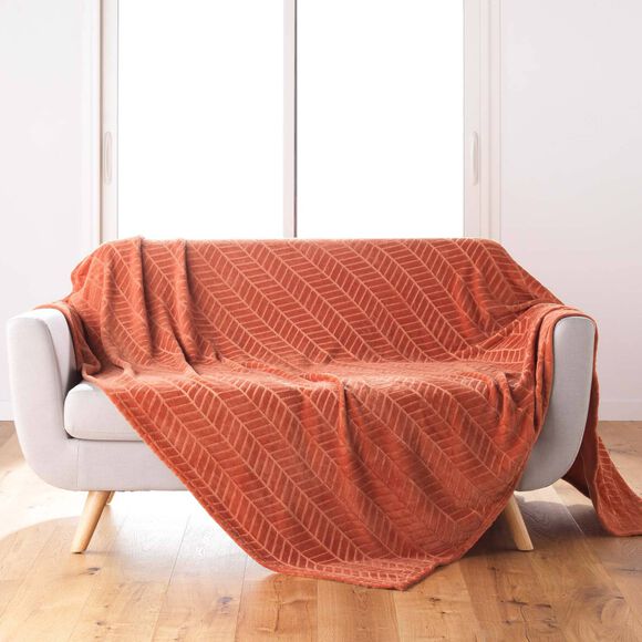 Plaid polaire reliéfé toucher peluche  (terracotta) Plaid polaire reliéfé toucher peluche  (terracotta)